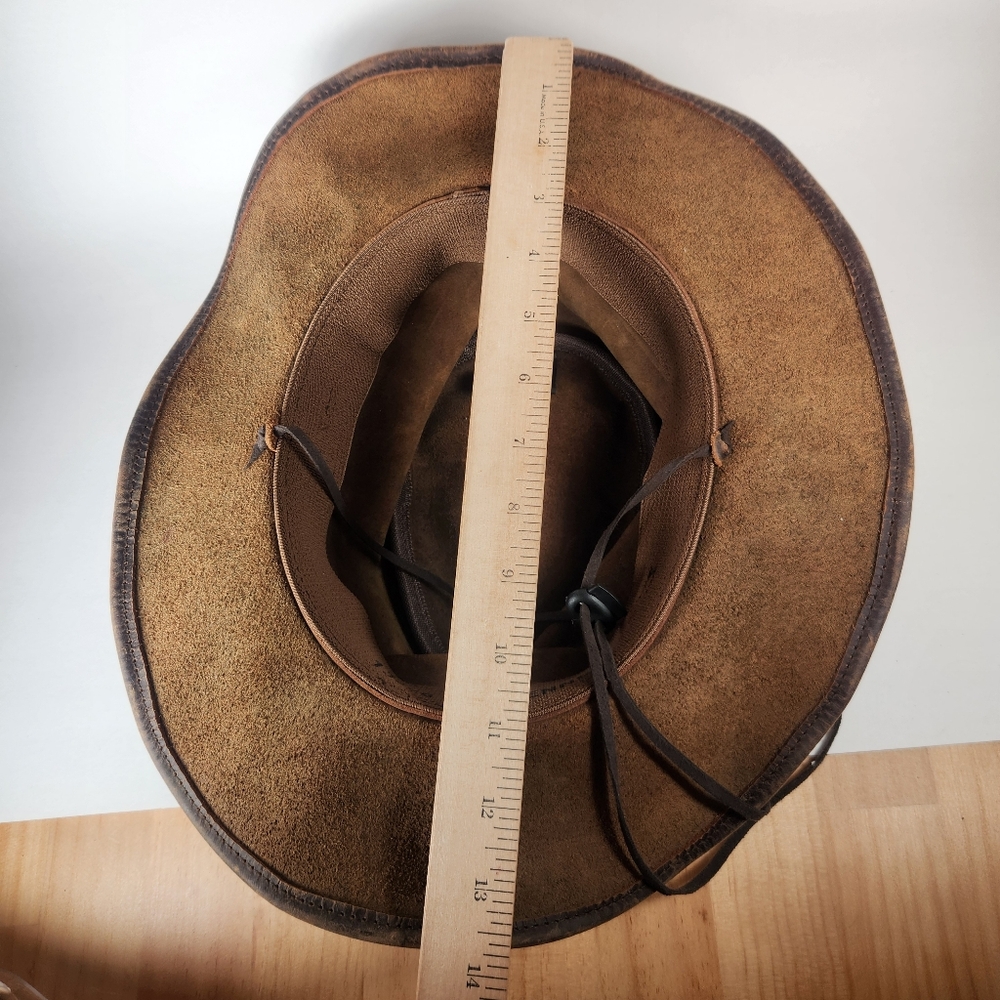 OUTBACK TRADING CO Cowboy Hat Men's Medium Brown Oiled Leather Cheyenne Western - Picture 8 of 12